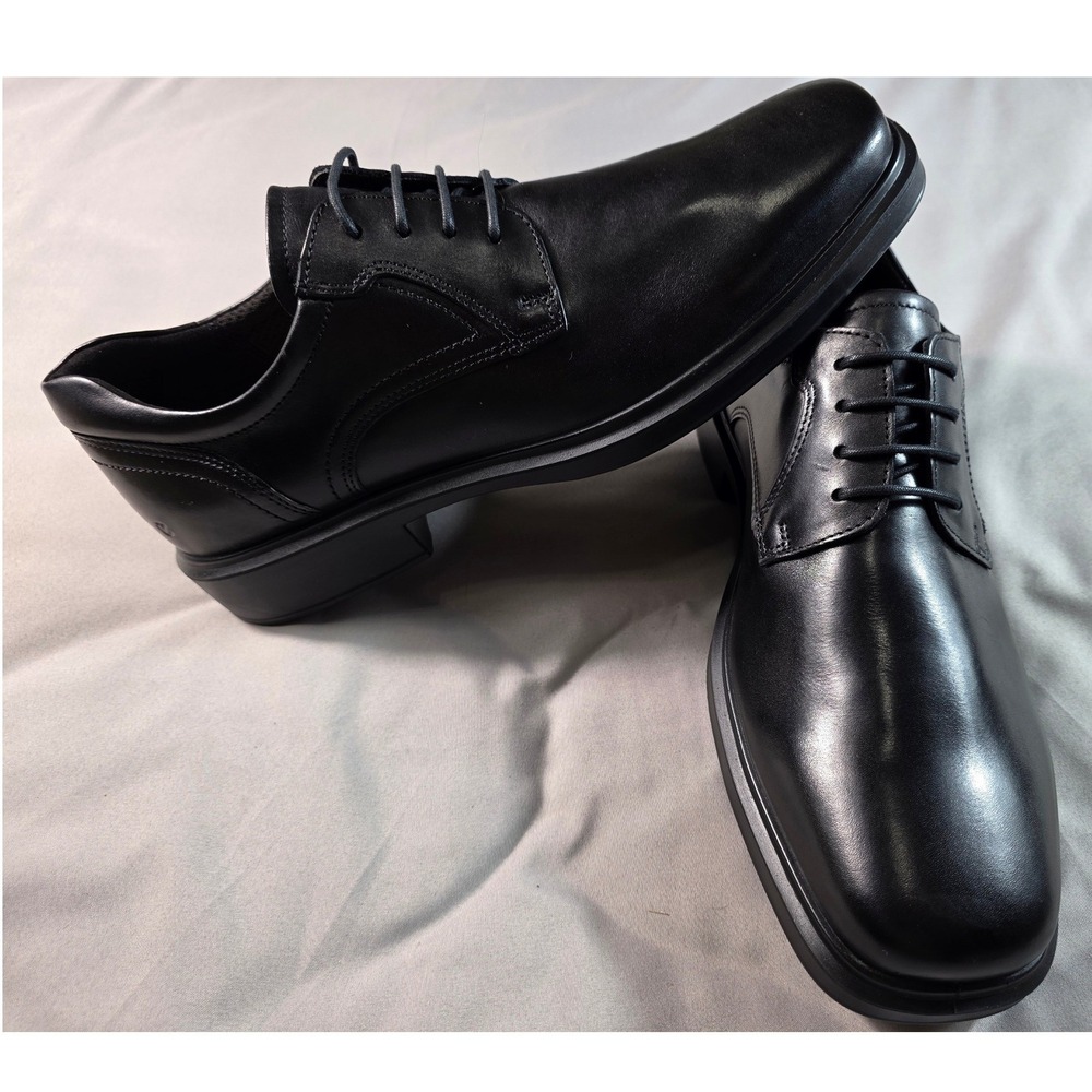ECCO Helsinki 2 Derby Men US 10-10.5 / EU 44 Black Leather Square Toe Shoes NEW